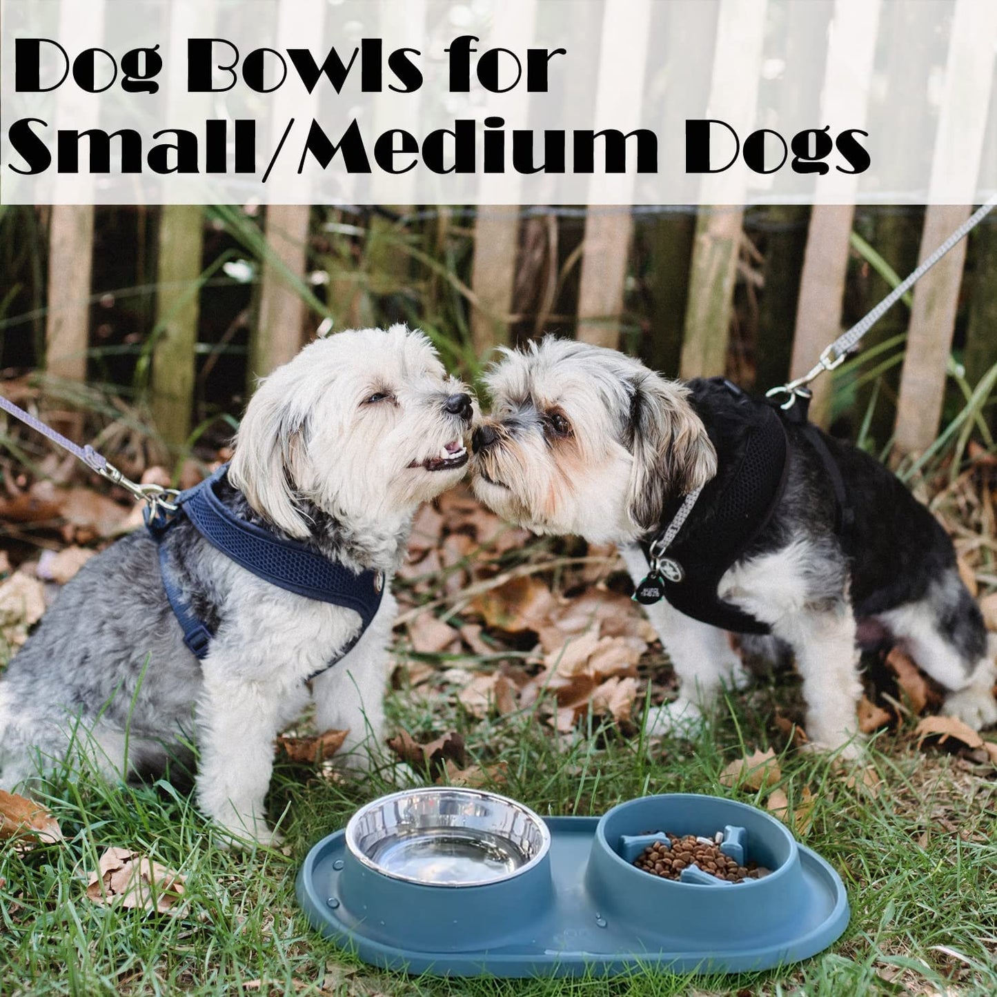 Dog Bowls Small Medium Sized Dog Food Bowl, Slow Feeder Dog Bowl Set, Stainless Steel Dog Bowls, Non-Skid Cat Dog Food and Water Bowls by (Navy)