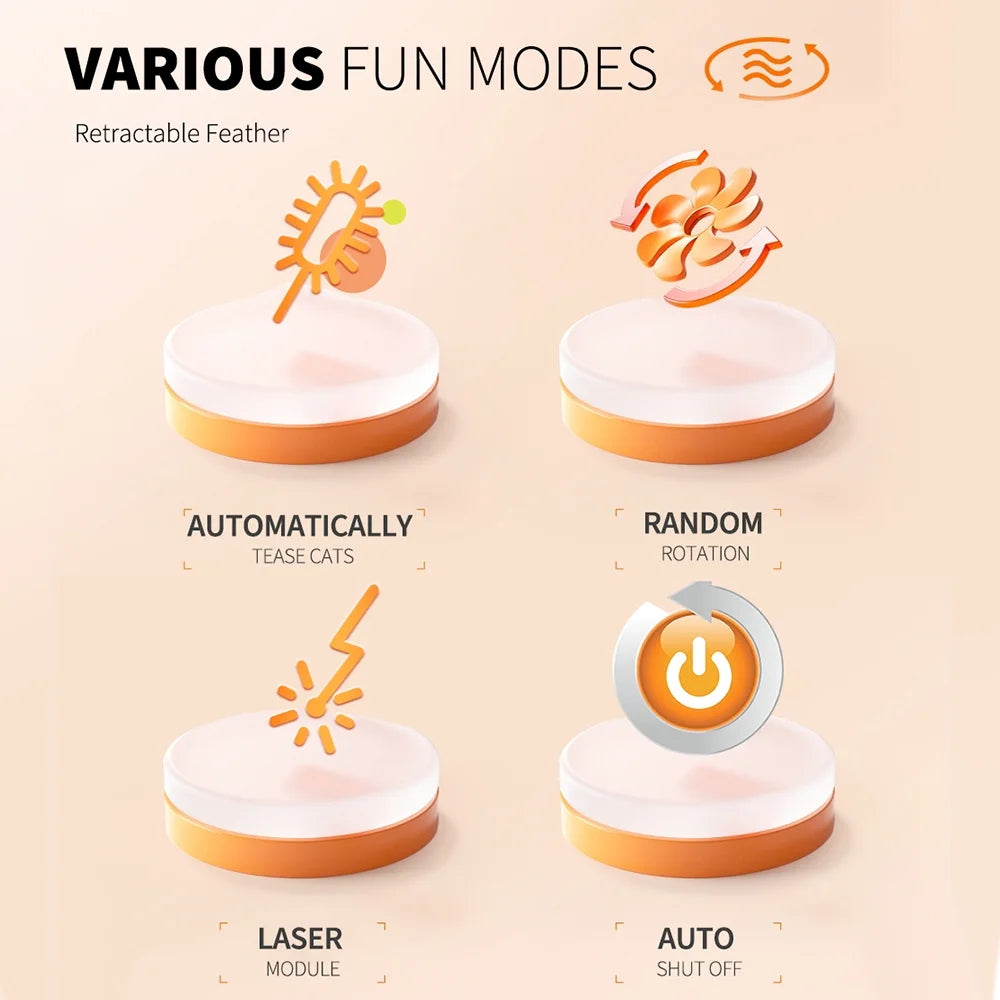 4-in-1 Interactive Cat Toy – USB Rechargeable Laser & Retractable Feather Wand, Indoor Play Activity (Blue)