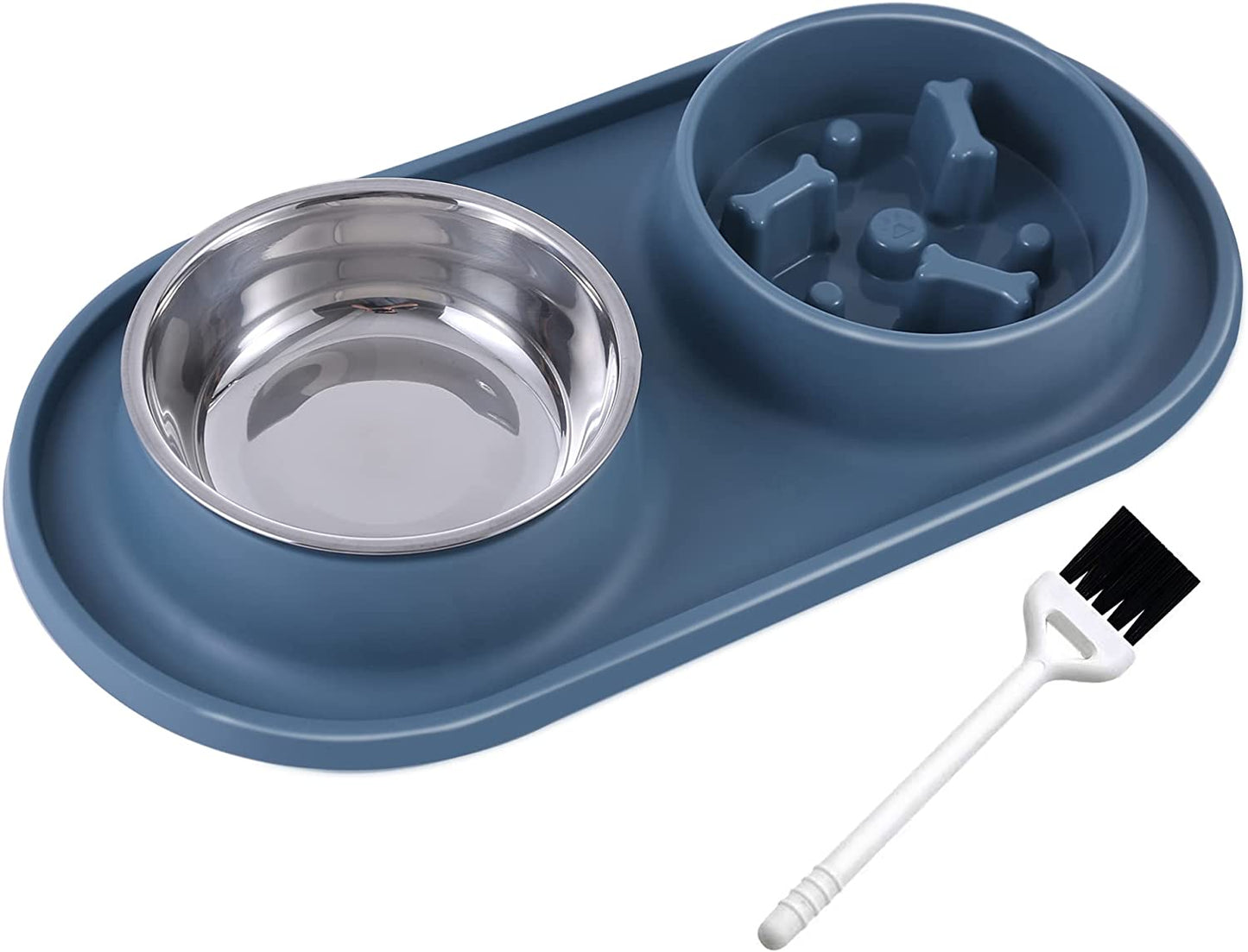 Dog Bowls Small Medium Sized Dog Food Bowl, Slow Feeder Dog Bowl Set, Stainless Steel Dog Bowls, Non-Skid Cat Dog Food and Water Bowls by (Navy)