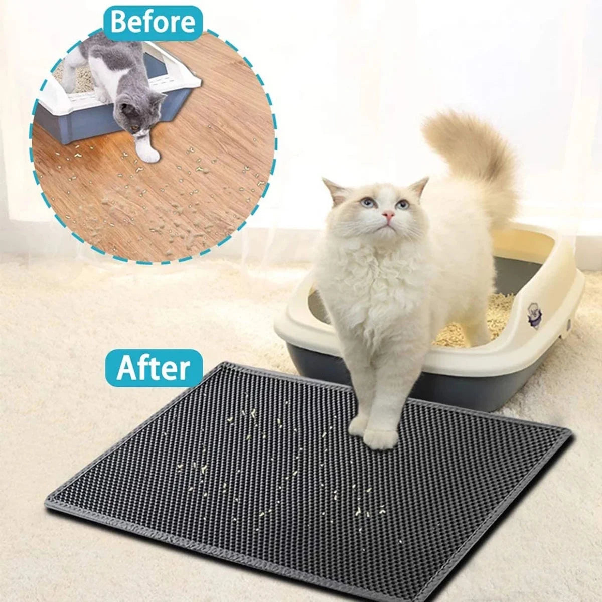 Cat Litter Trapping Mat – Waterproof Kitty Litter Catcher Pad, Easy Clean Pet Floor Protector (16" x 20")