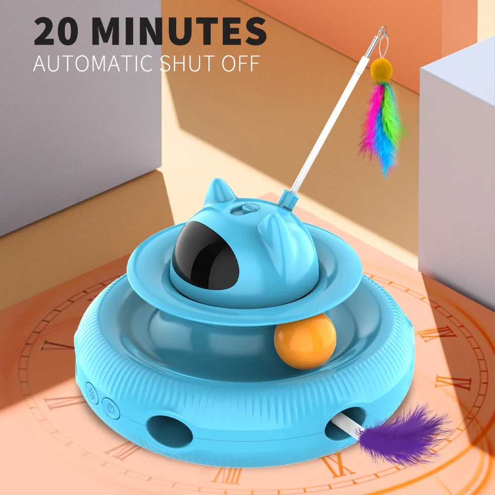 4-in-1 Interactive Cat Toy – USB Rechargeable Laser & Retractable Feather Wand, Indoor Play Activity (Blue)