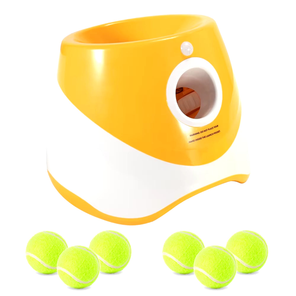 Automatic Dog Ball Launcher – Interactive Tennis Ball Throwing Machine with 6 Balls, Rechargeable Pet Toy