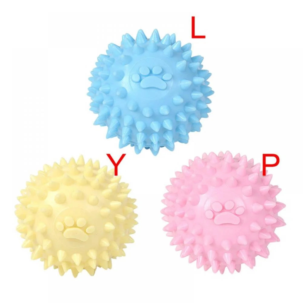 Small Dog Toy Balls – Rubber Spike Fetch & Chew Toys for Puppies, Teething Relief, Cute Colors (Blue)
