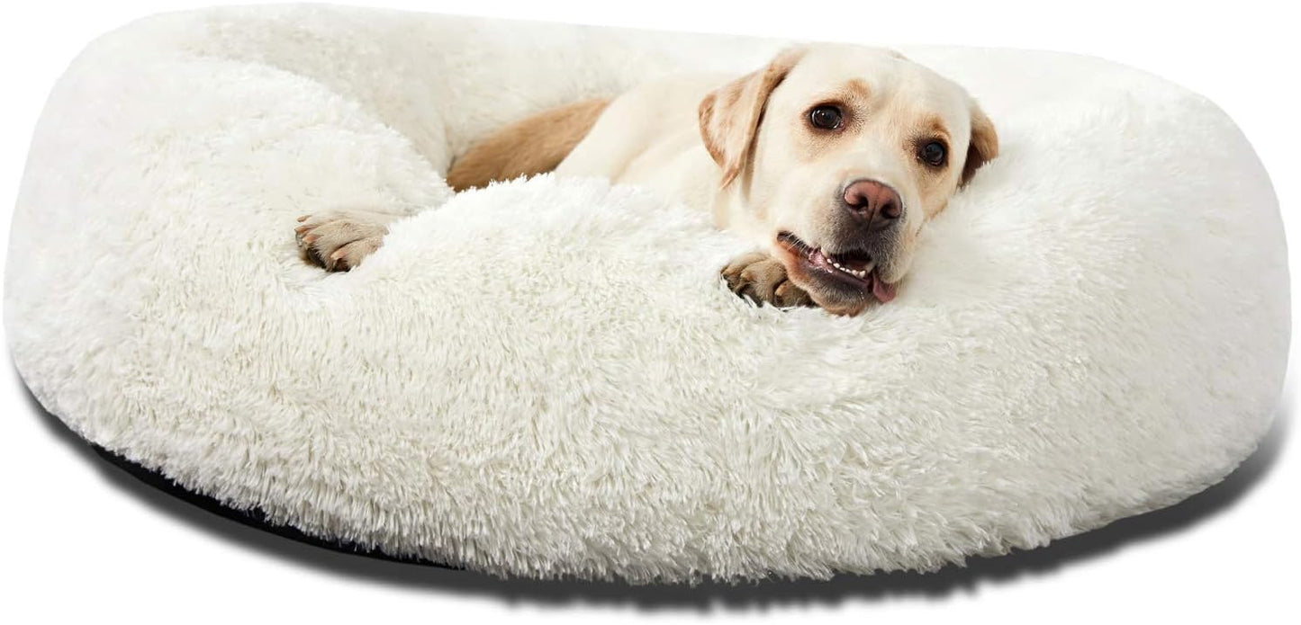 30" Calming Donut Dog Bed – Soft Fluffy Cuddler Pet Bed for Medium & Large Dogs