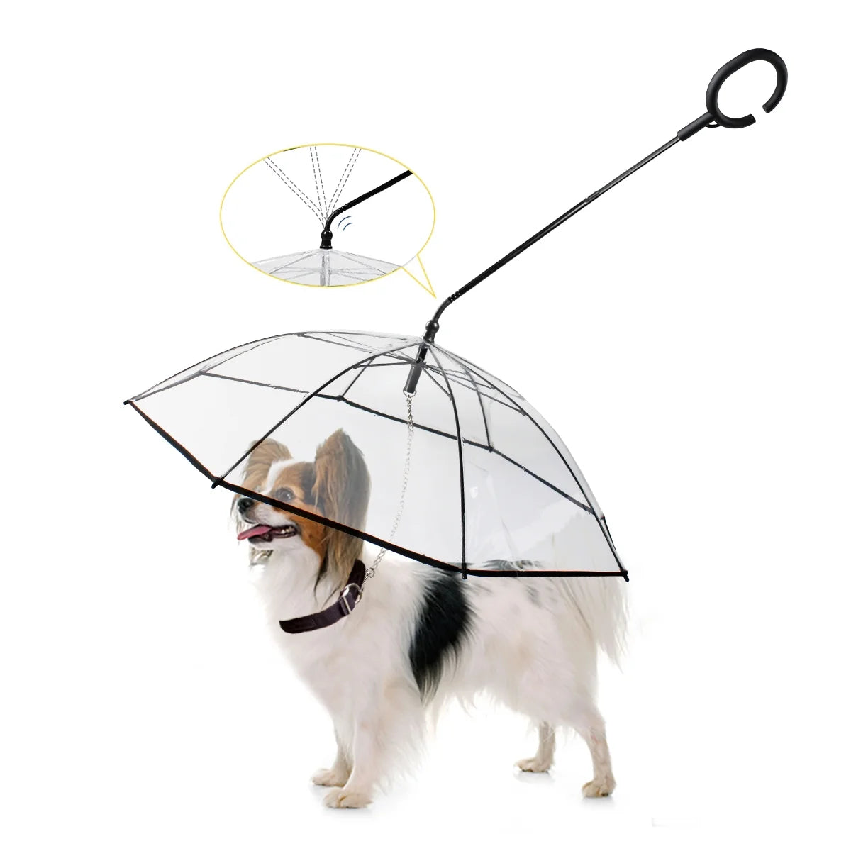Clear Dog Umbrella with Leash – Pet Umbrella for Small Dogs & Cats, Rain Protection with Flexible Handle