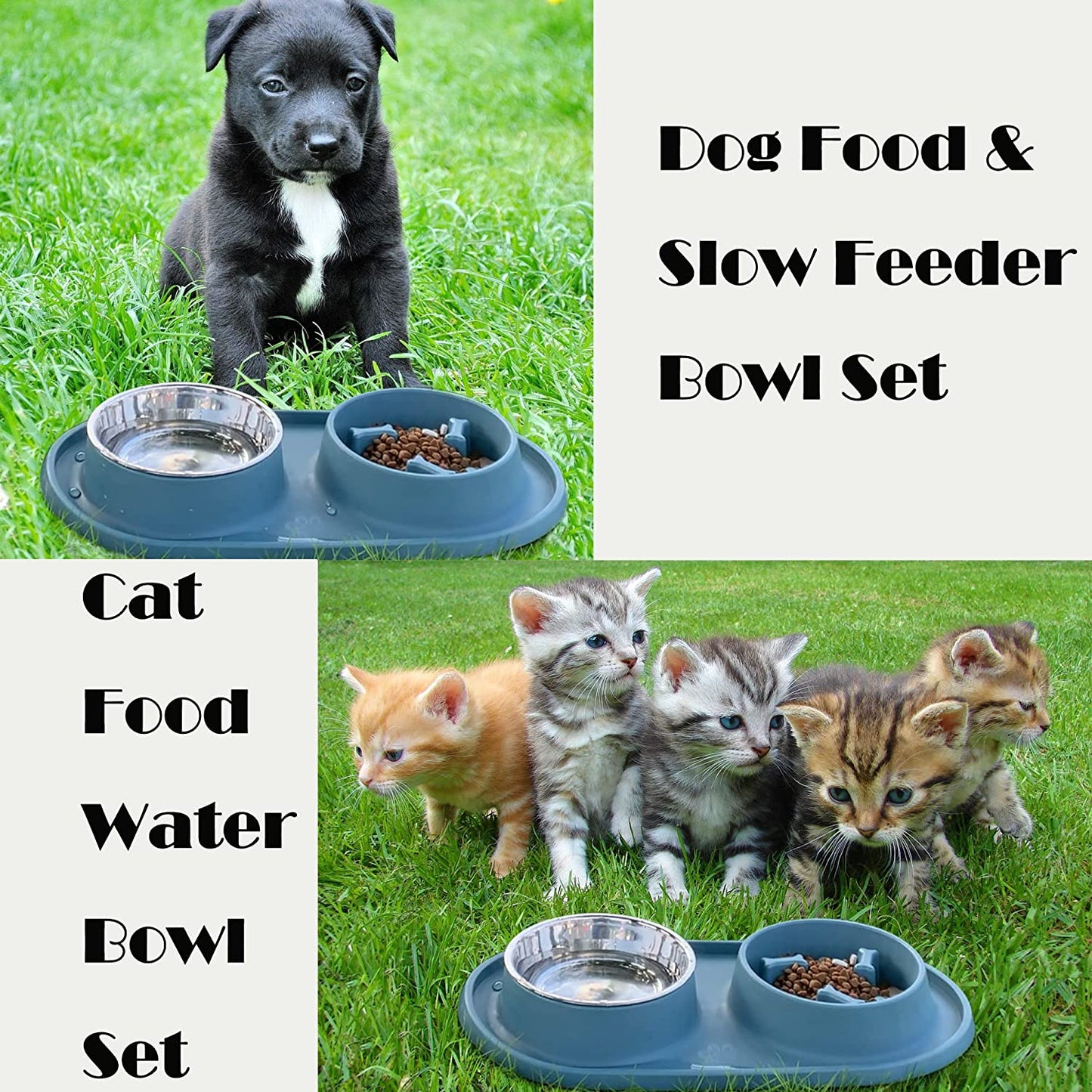 Dog Bowls Small Medium Sized Dog Food Bowl, Slow Feeder Dog Bowl Set, Stainless Steel Dog Bowls, Non-Skid Cat Dog Food and Water Bowls by (Navy)