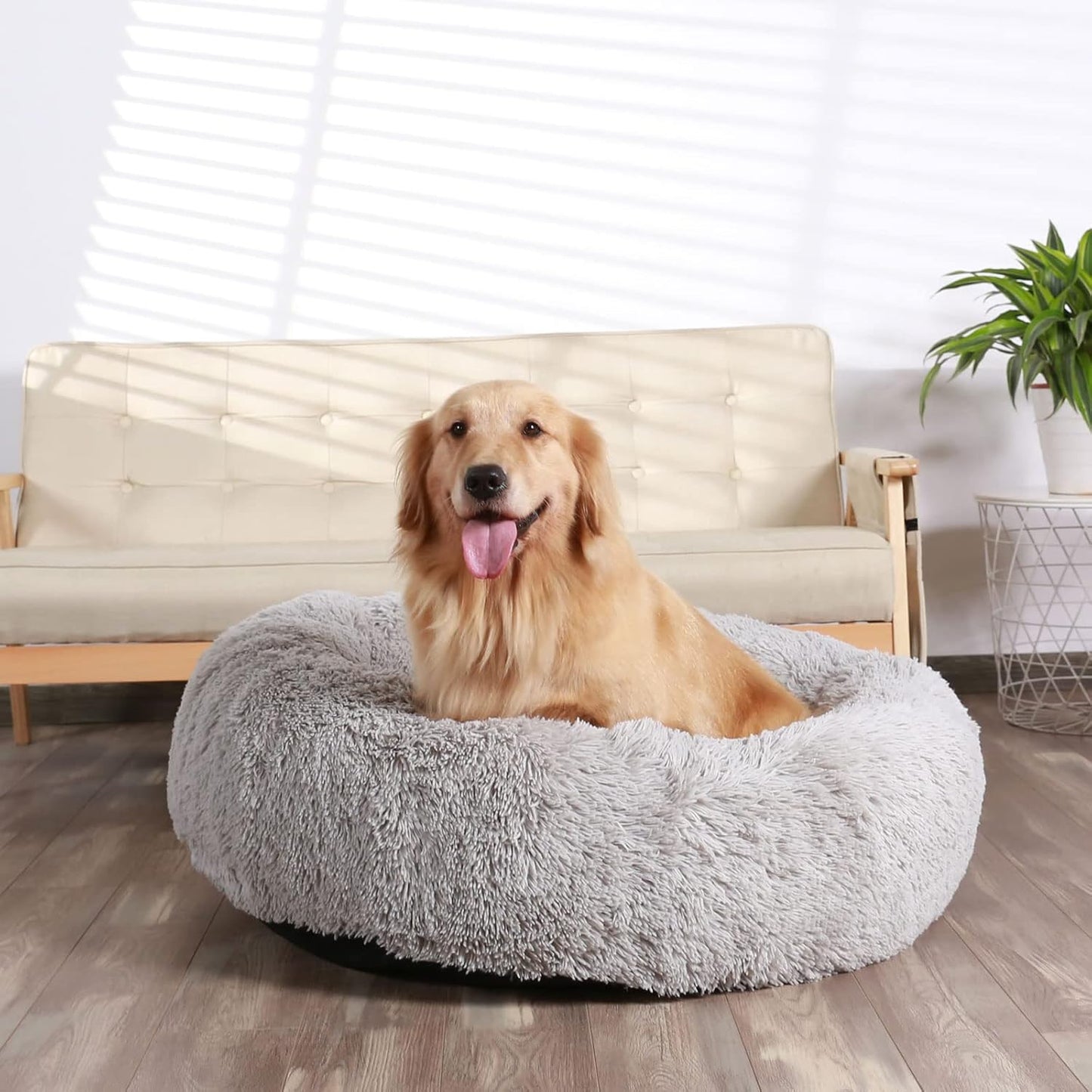 30" Calming Donut Dog Bed – Soft Fluffy Cuddler Pet Bed for Medium & Large Dogs