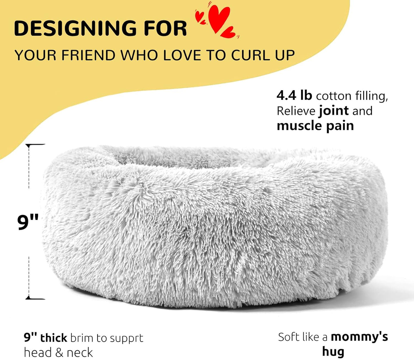 30" Calming Donut Dog Bed – Soft Fluffy Cuddler Pet Bed for Medium & Large Dogs
