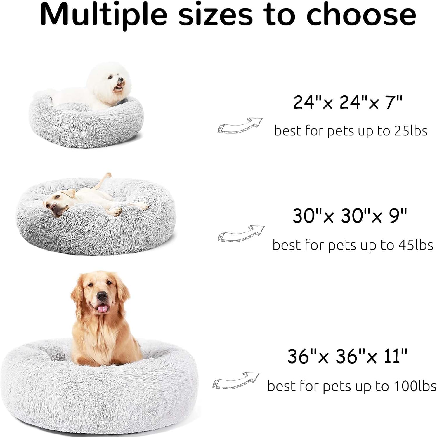 30" Calming Donut Dog Bed – Soft Fluffy Cuddler Pet Bed for Medium & Large Dogs