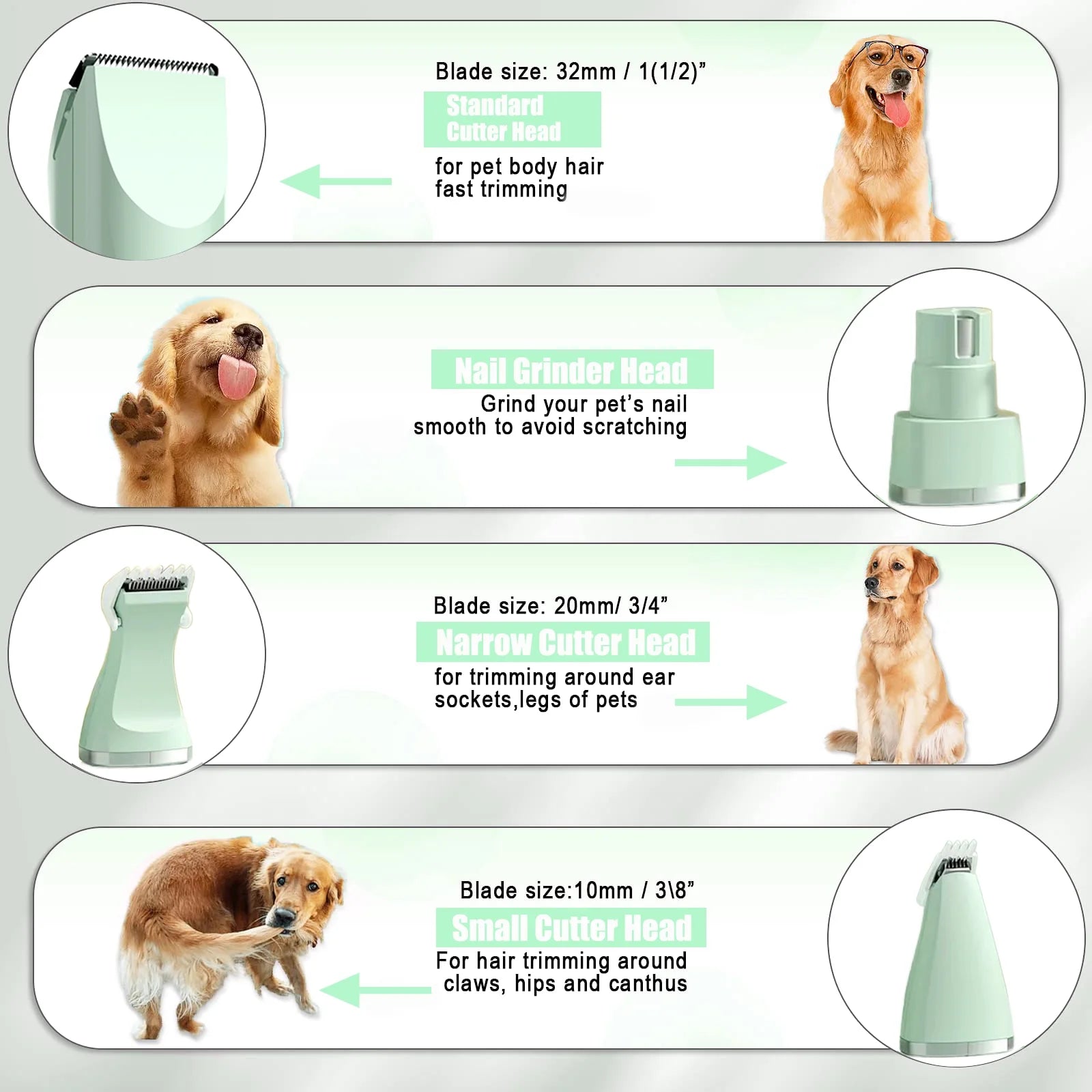 Dog Hair Clippers Grooming Kit – 4-in-1 Cordless Pet Trimmer with Nail Grinder, Low Noise USB Rechargeable Clippers for Dogs & Cats