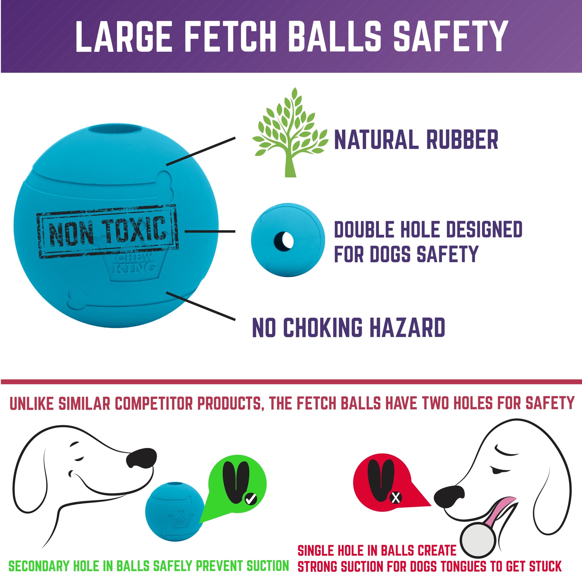3" Rubber Dog Fetch Balls – 3 Pack Durable Chew & Play Toys for Dogs