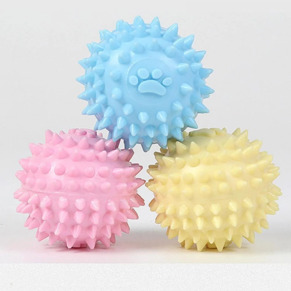 Small Dog Toy Balls – Rubber Spike Fetch & Chew Toys for Puppies, Teething Relief, Cute Colors (Blue)
