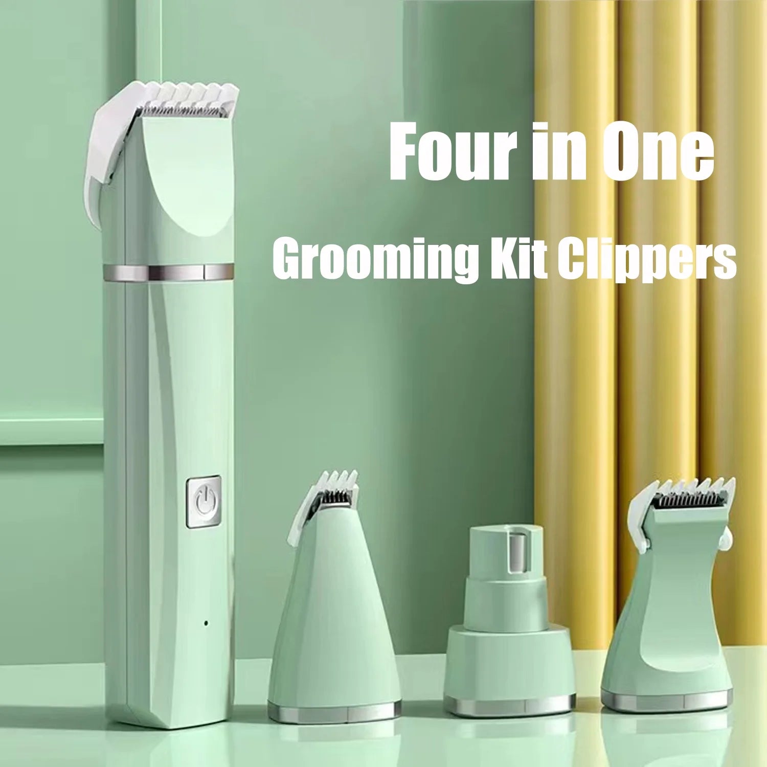 Dog Hair Clippers Grooming Kit – 4-in-1 Cordless Pet Trimmer with Nail Grinder, Low Noise USB Rechargeable Clippers for Dogs & Cats