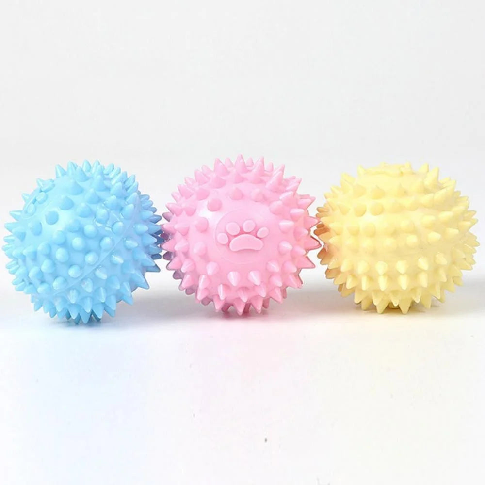 Small Dog Toy Balls – Rubber Spike Fetch & Chew Toys for Puppies, Teething Relief, Cute Colors (Blue)