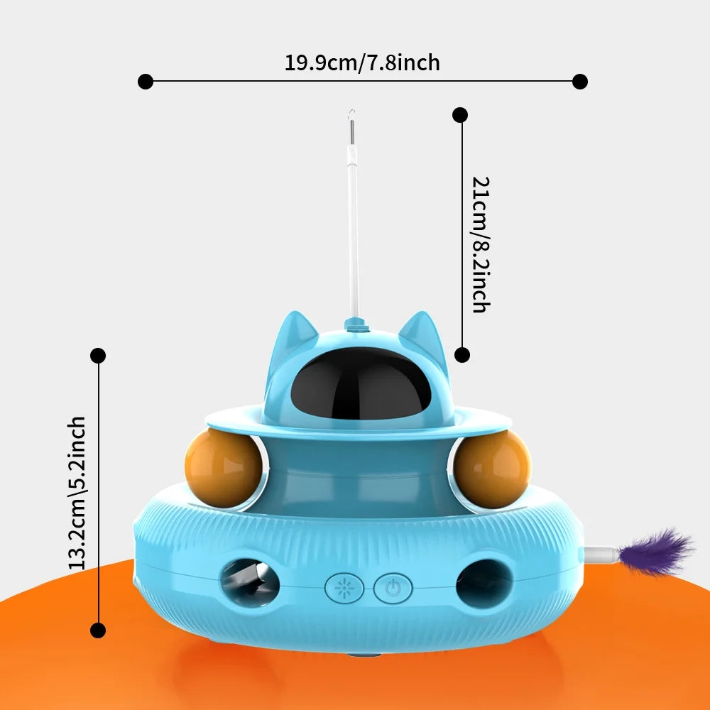 4-in-1 Interactive Cat Toy – USB Rechargeable Laser & Retractable Feather Wand, Indoor Play Activity (Blue)