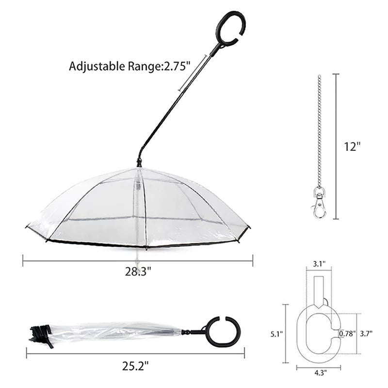 Clear Dog Umbrella with Leash – Pet Umbrella for Small Dogs & Cats, Rain Protection with Flexible Handle
