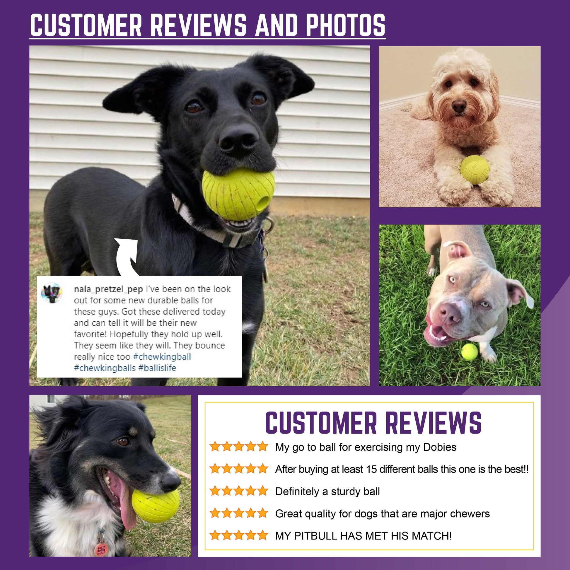 3" Durable Rubber Dog Balls – 4 Pack Strong Chew & Fetch Toys for Large Breed Dogs