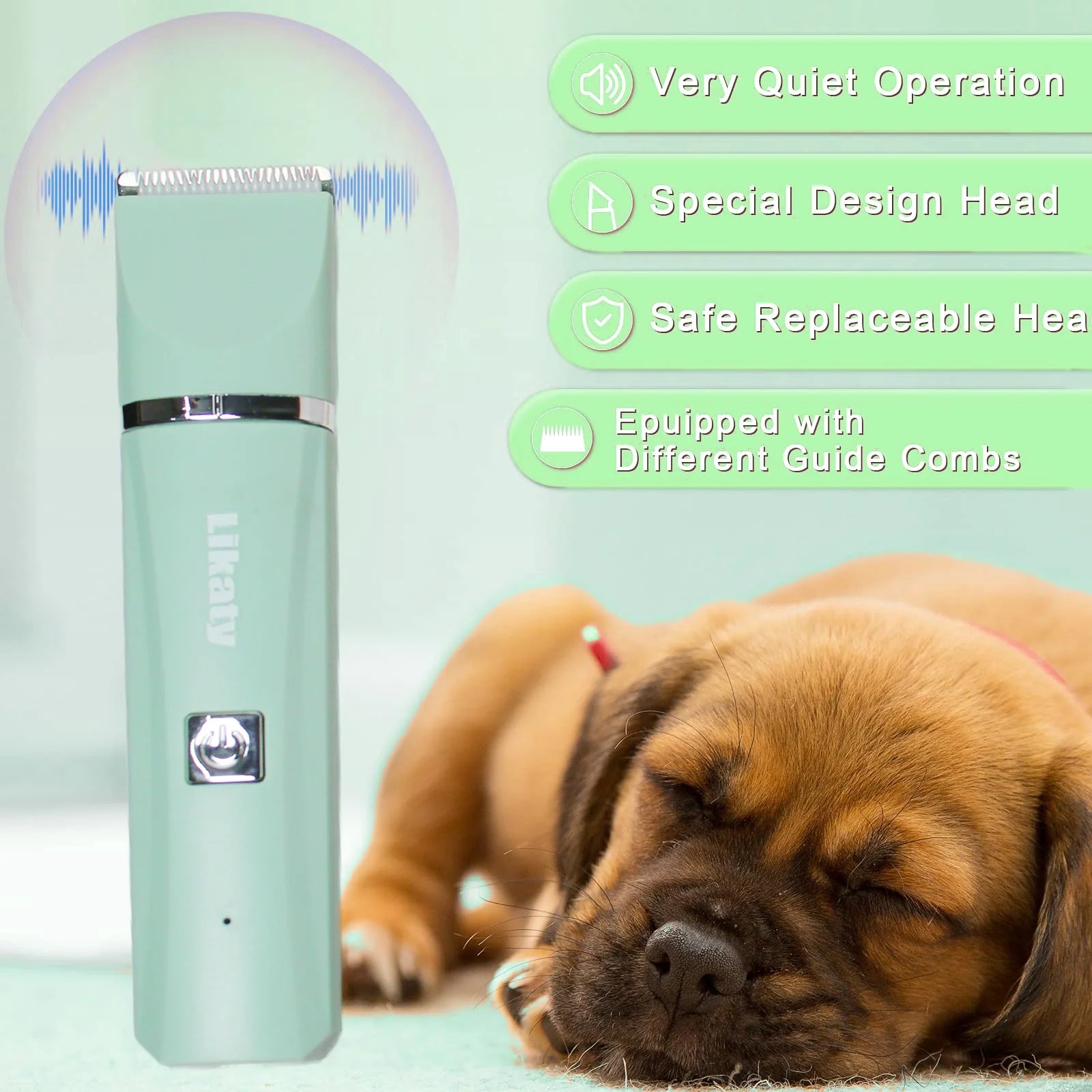 Dog Hair Clippers Grooming Kit – 4-in-1 Cordless Pet Trimmer with Nail Grinder, Low Noise USB Rechargeable Clippers for Dogs & Cats