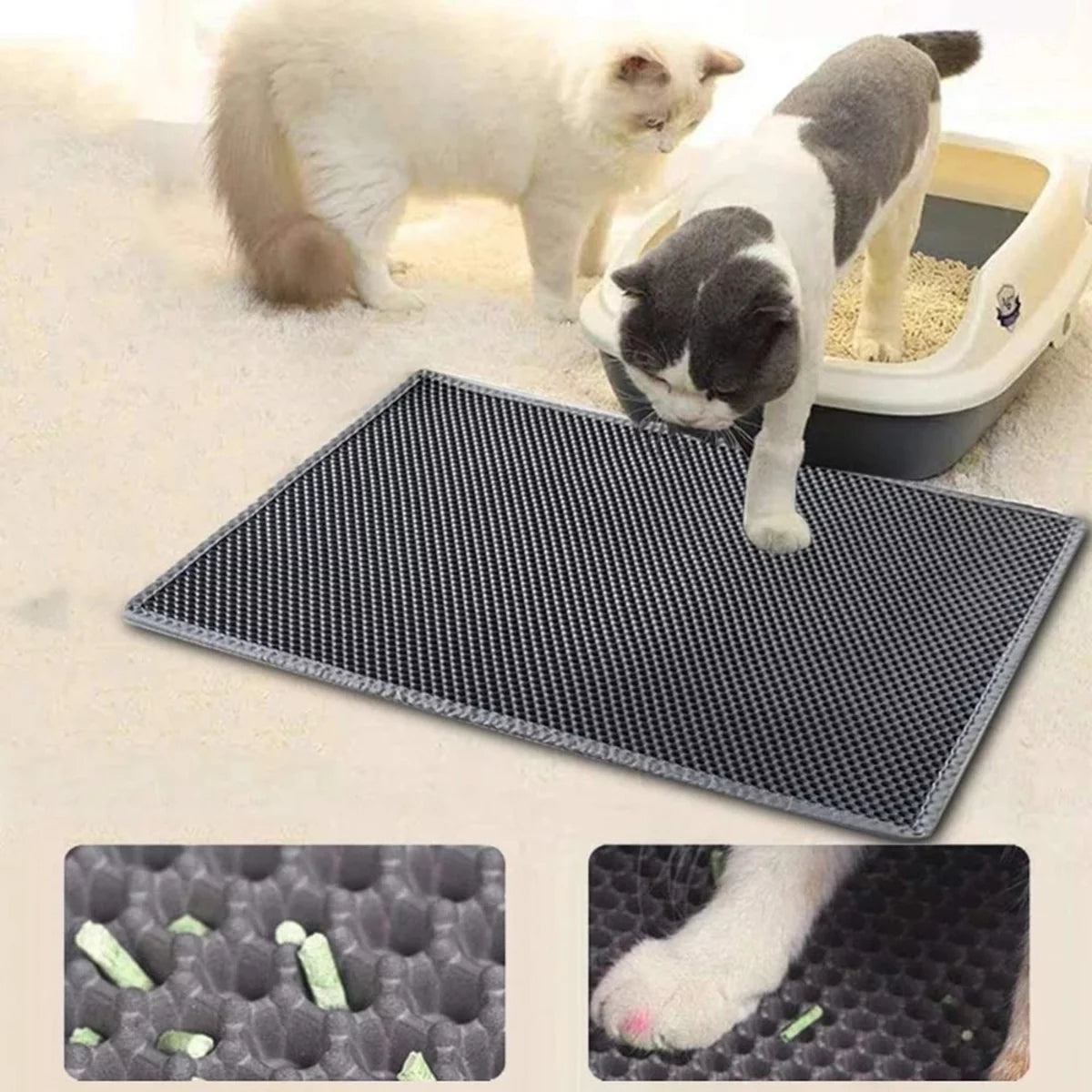 Cat Litter Trapping Mat – Waterproof Kitty Litter Catcher Pad, Easy Clean Pet Floor Protector (16" x 20")