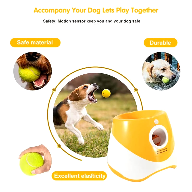 Automatic Dog Ball Launcher – Interactive Tennis Ball Throwing Machine with 6 Balls, Rechargeable Pet Toy