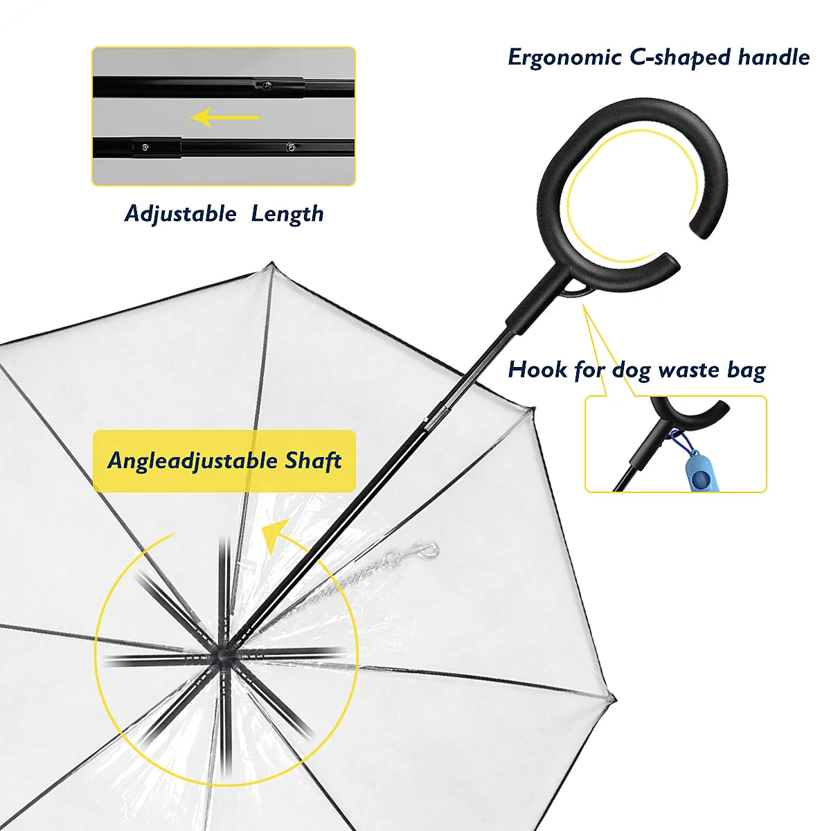 Clear Dog Umbrella with Leash – Pet Umbrella for Small Dogs & Cats, Rain Protection with Flexible Handle