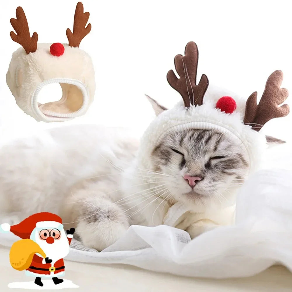 Christmas Pet Costume Set – Dog & Cat Santa Hat with Bandana Scarf | Holiday Dress-Up Accessories for Pets