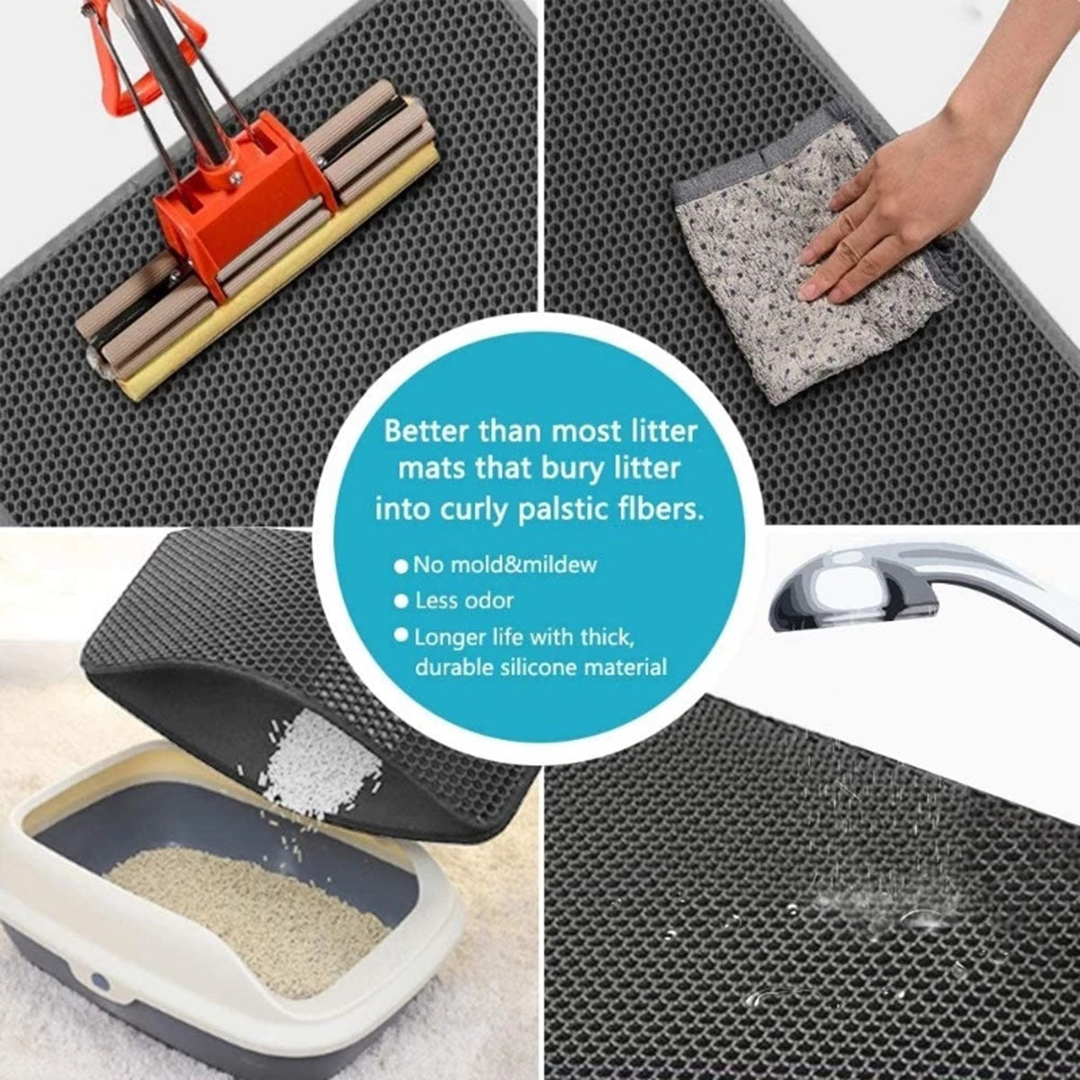 Cat Litter Trapping Mat – Waterproof Kitty Litter Catcher Pad, Easy Clean Pet Floor Protector (16" x 20")
