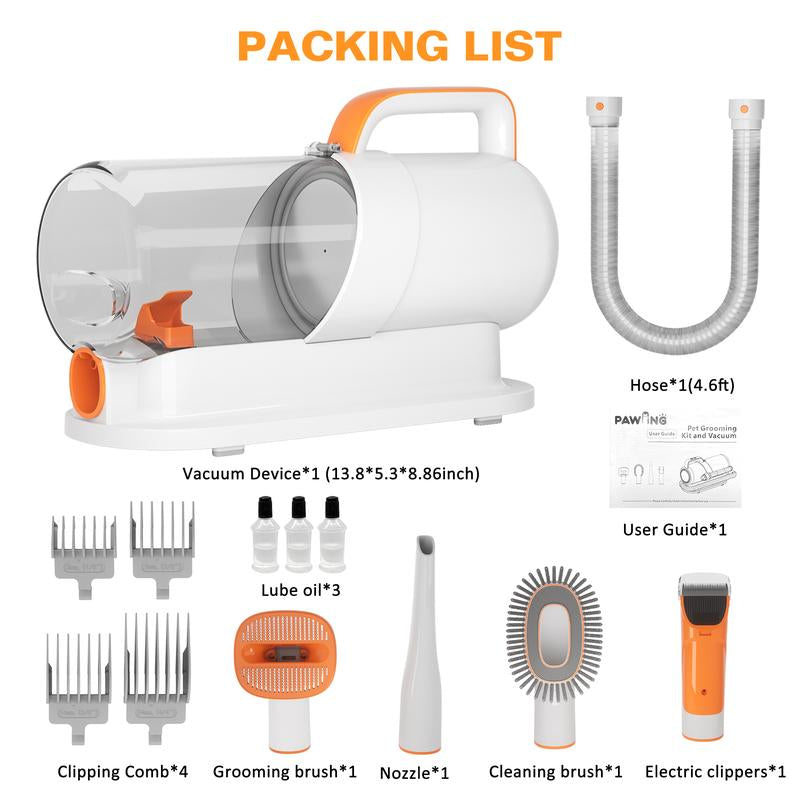 PAWING Pet Grooming Vacuum – 5-in-1 Dog & Cat Grooming Kit with Vacuum Brush for Shedding, Hair Removal & Clipping