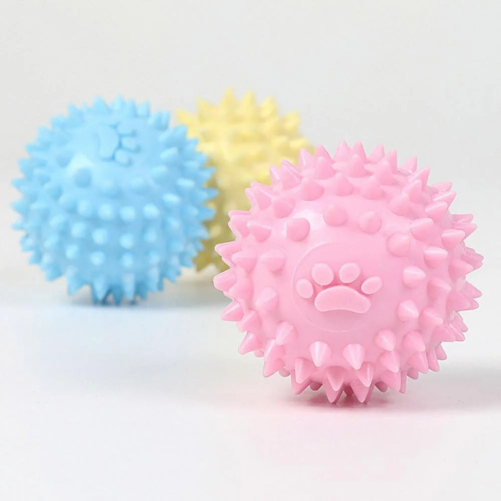 Small Dog Toy Balls – Rubber Spike Fetch & Chew Toys for Puppies, Teething Relief, Cute Colors (Blue)