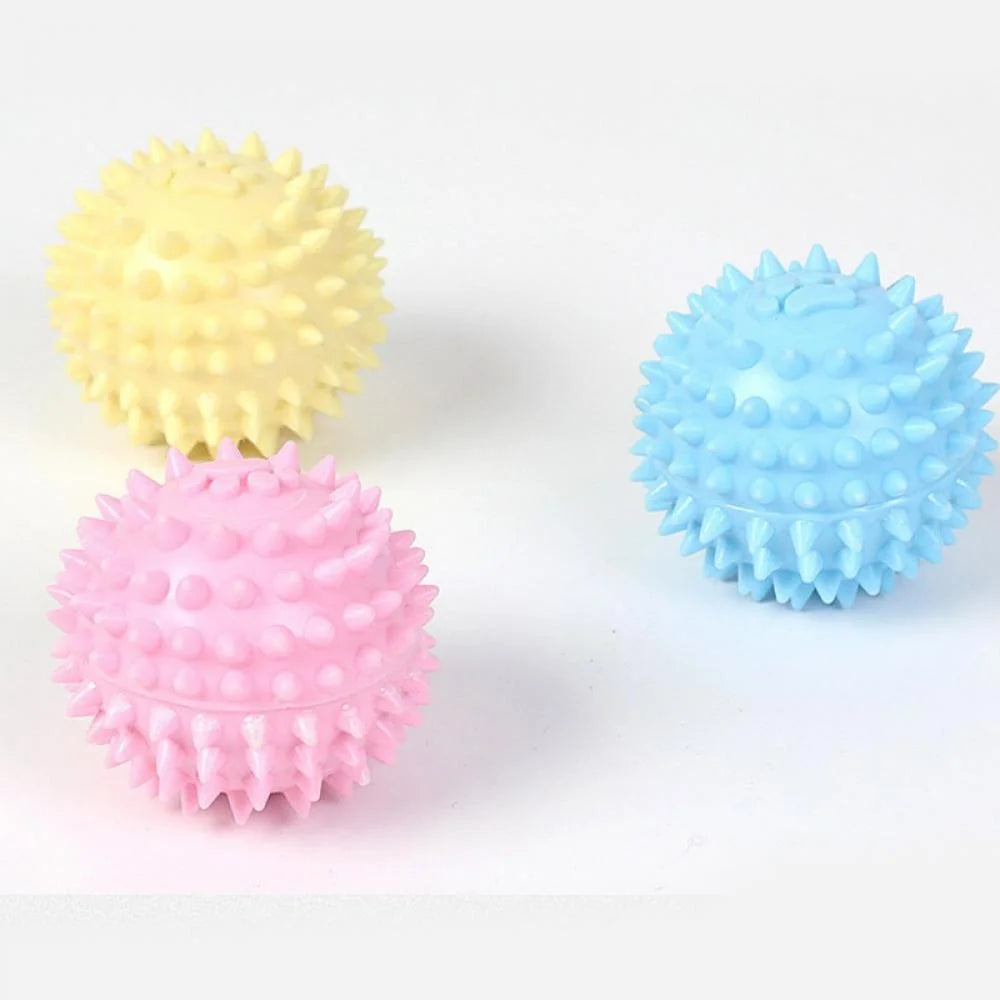 Small Dog Toy Balls – Rubber Spike Fetch & Chew Toys for Puppies, Teething Relief, Cute Colors (Blue)