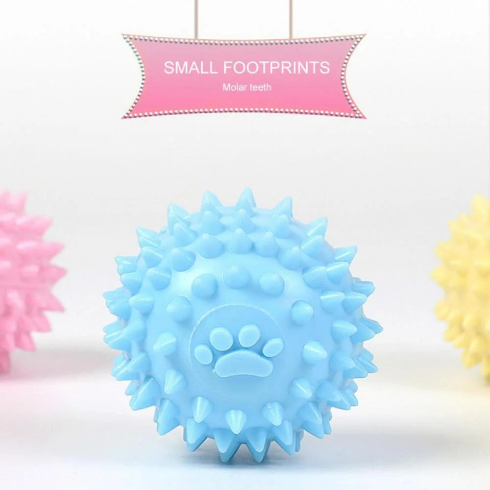 Small Dog Toy Balls – Rubber Spike Fetch & Chew Toys for Puppies, Teething Relief, Cute Colors (Blue)