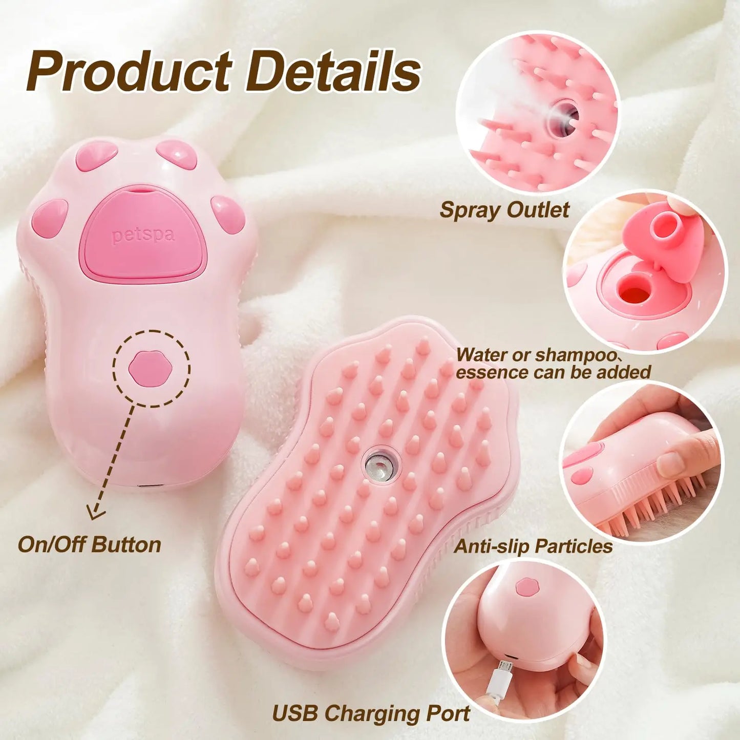 3-in-1 Pet Grooming Brush – Electric Steam & Spray Comb for Cats and Dogs, Hair Removal & Massage Tool