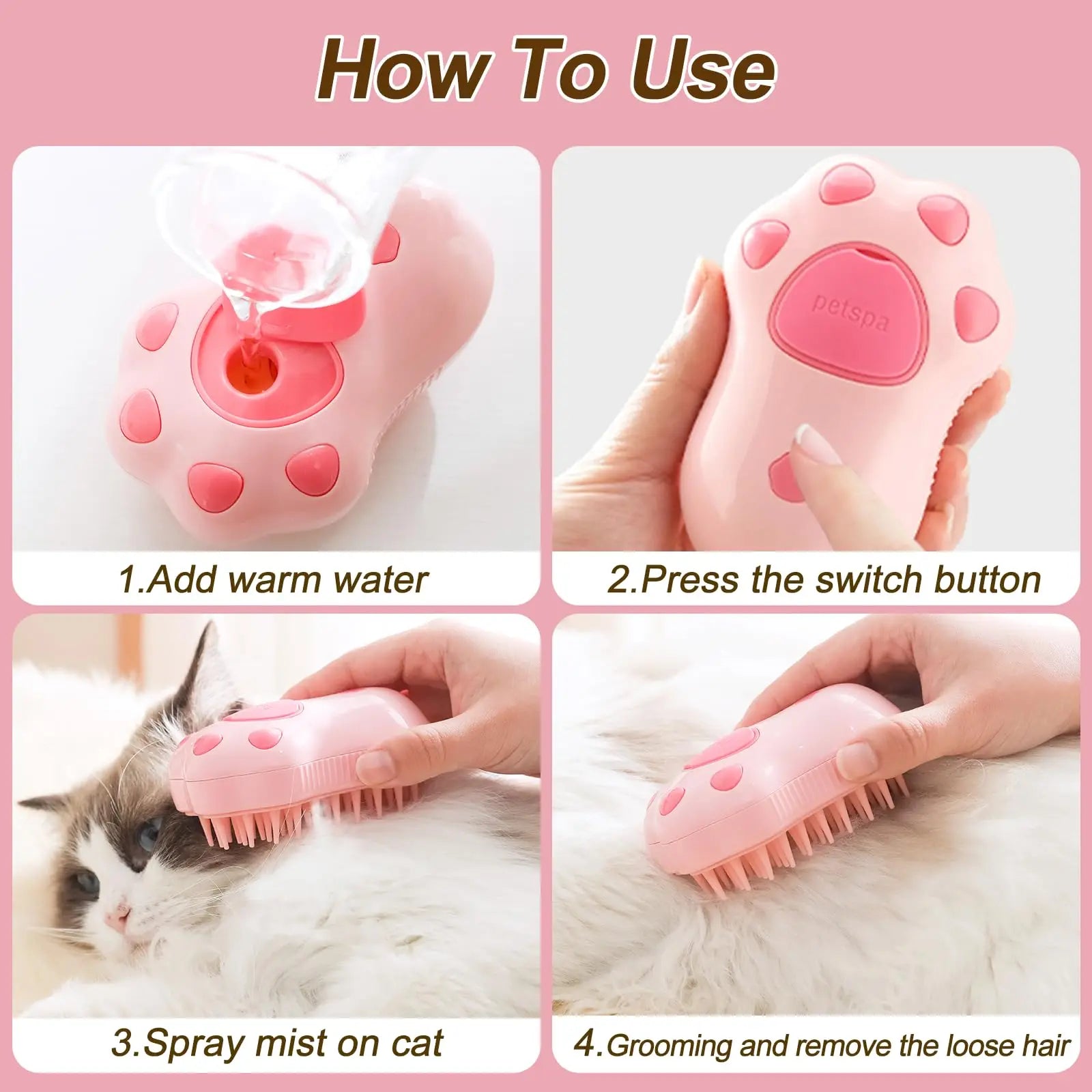 3-in-1 Pet Grooming Brush – Electric Steam & Spray Comb for Cats and Dogs, Hair Removal & Massage Tool