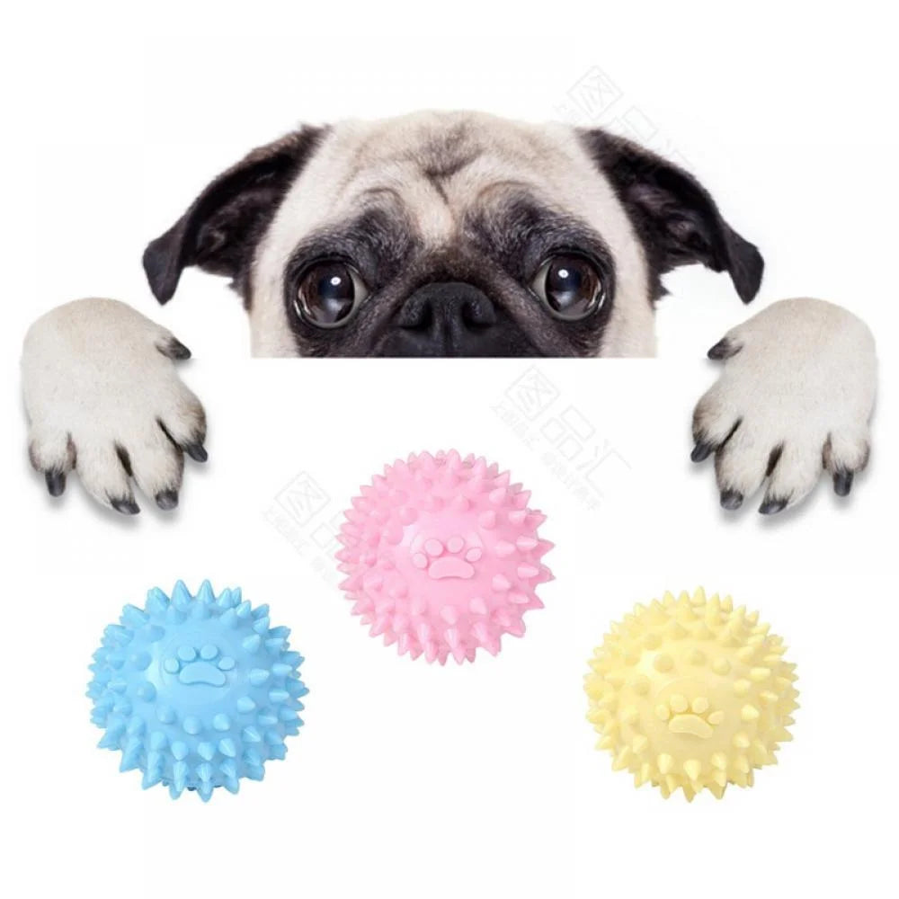 Small Dog Toy Balls – Rubber Spike Fetch & Chew Toys for Puppies, Teething Relief, Cute Colors (Blue)