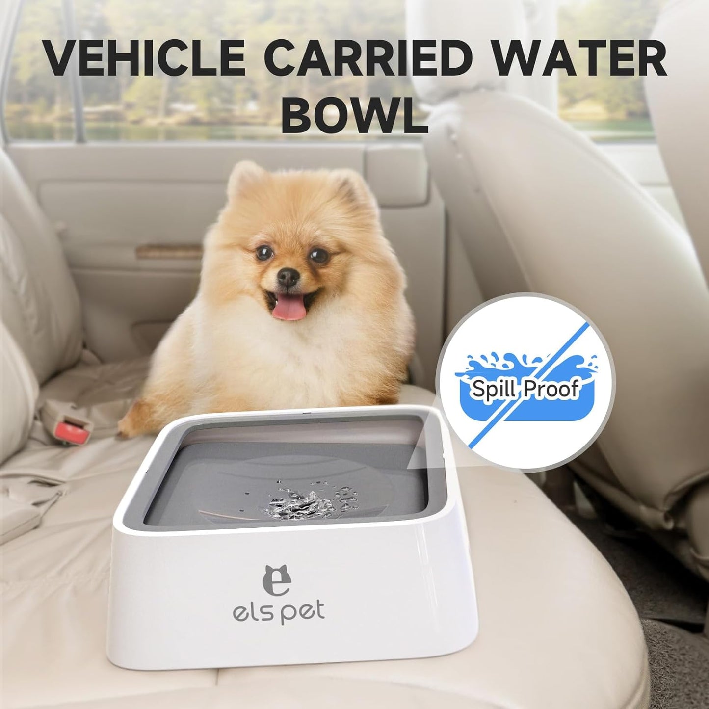 No-Spill Slow Water Feeder Bowl – 2L / 70oz Large Capacity Travel Bowl for Dogs & Cats (Grey)