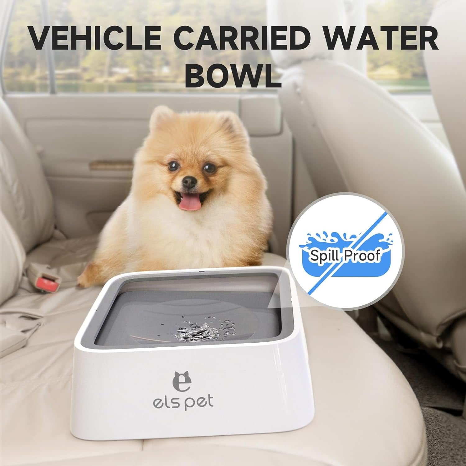 No-Spill Slow Water Feeder Bowl – 2L / 70oz Large Capacity Travel Bowl for Dogs & Cats (Grey)