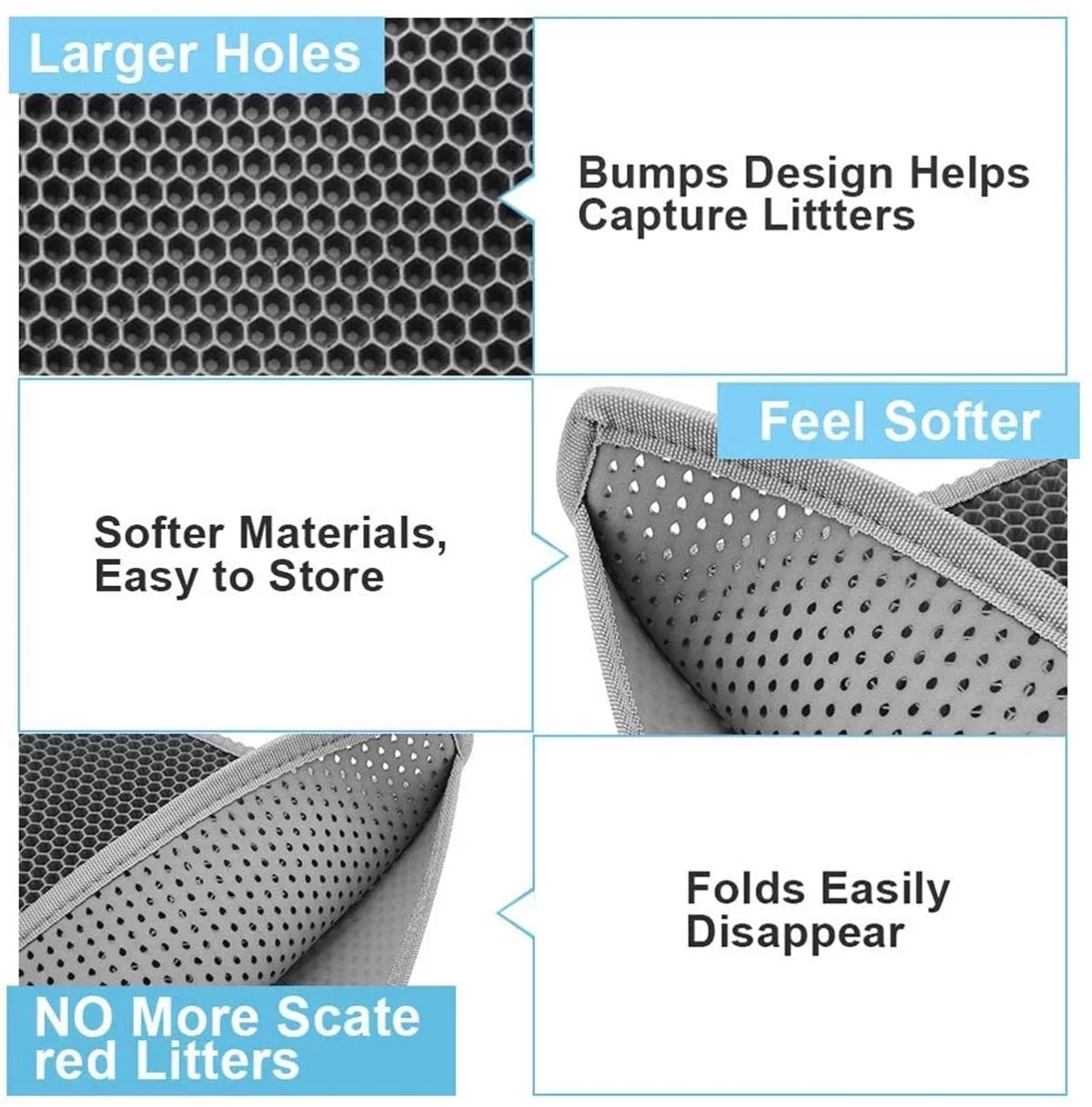 Cat Litter Trapping Mat – Waterproof Kitty Litter Catcher Pad, Easy Clean Pet Floor Protector (16" x 20")