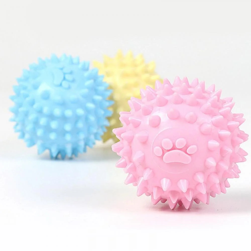 Small Dog Toy Balls – Rubber Spike Fetch & Chew Toys for Puppies, Teething Relief, Cute Colors (Blue)